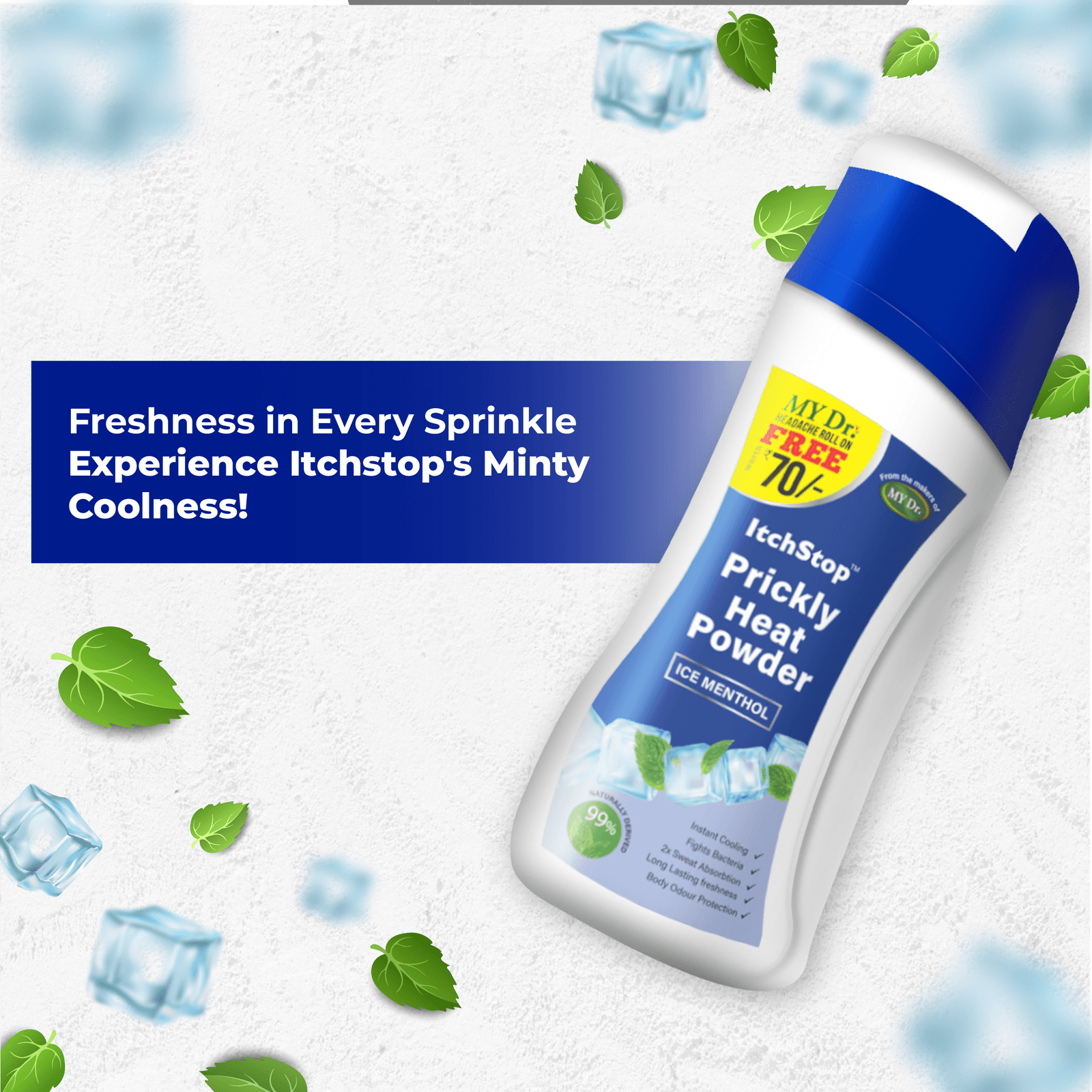 Itchstop Prickly Heat Powder - Ice Menthol (185 g) - Image 4